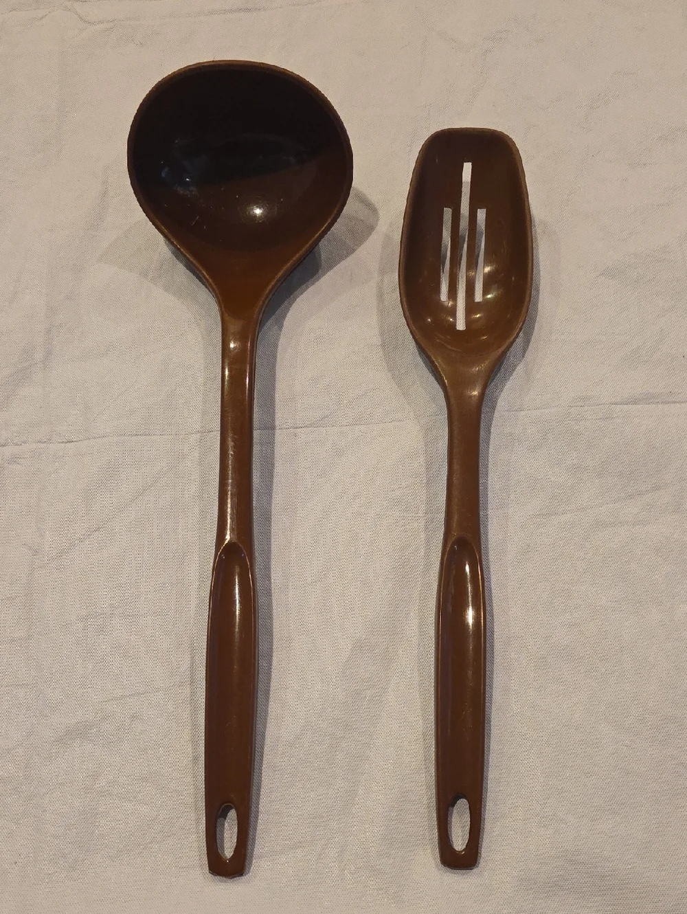 Foley Vintage Brown Plastic Ladle and Slotted Spoon Set